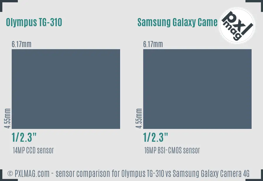 Olympus TG-310 vs Samsung Galaxy Camera 4G sensor size comparison