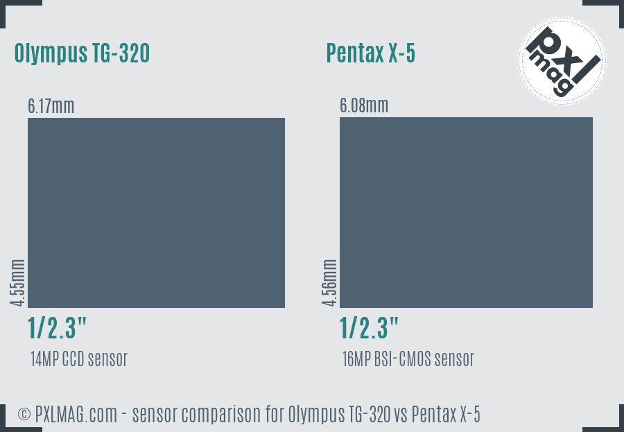 Olympus TG-320 vs Pentax X-5 sensor size comparison