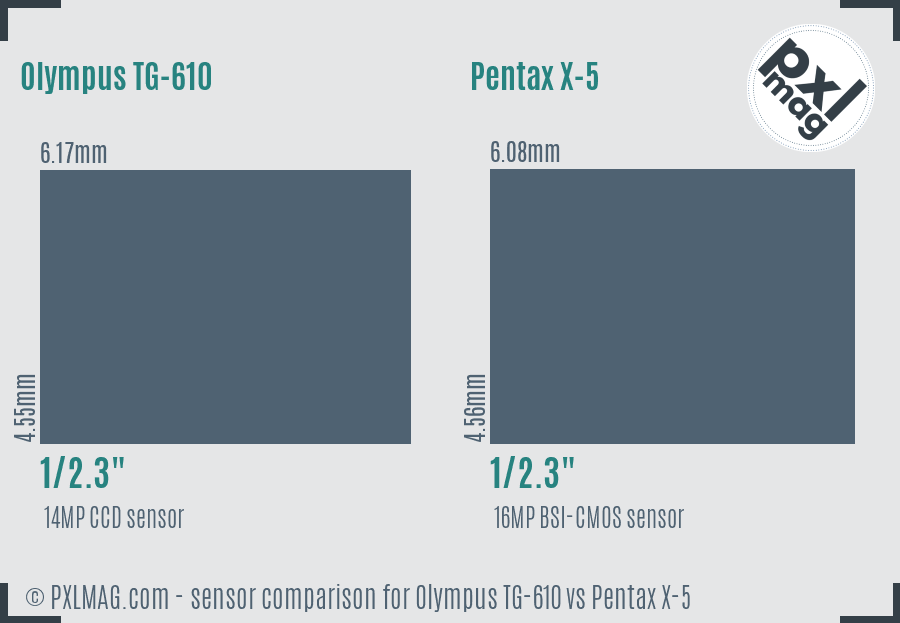 Olympus TG-610 vs Pentax X-5 sensor size comparison