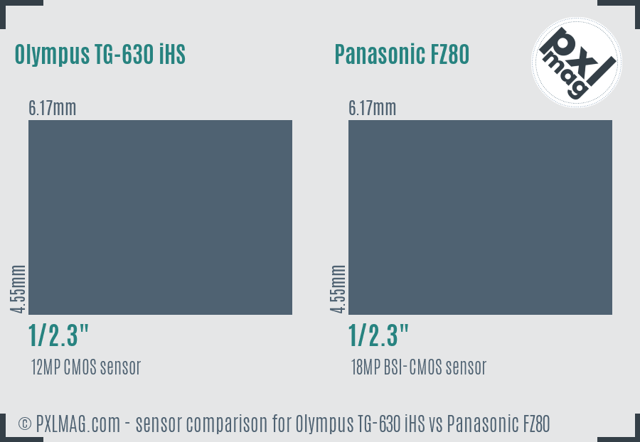 Olympus TG-630 iHS vs Panasonic FZ80 sensor size comparison