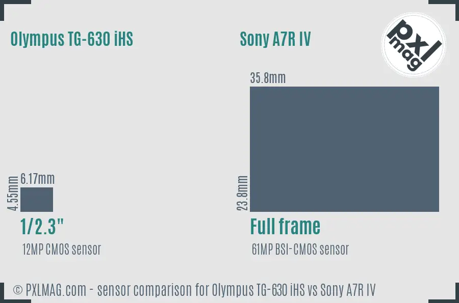 Olympus TG-630 iHS vs Sony A7R IV sensor size comparison