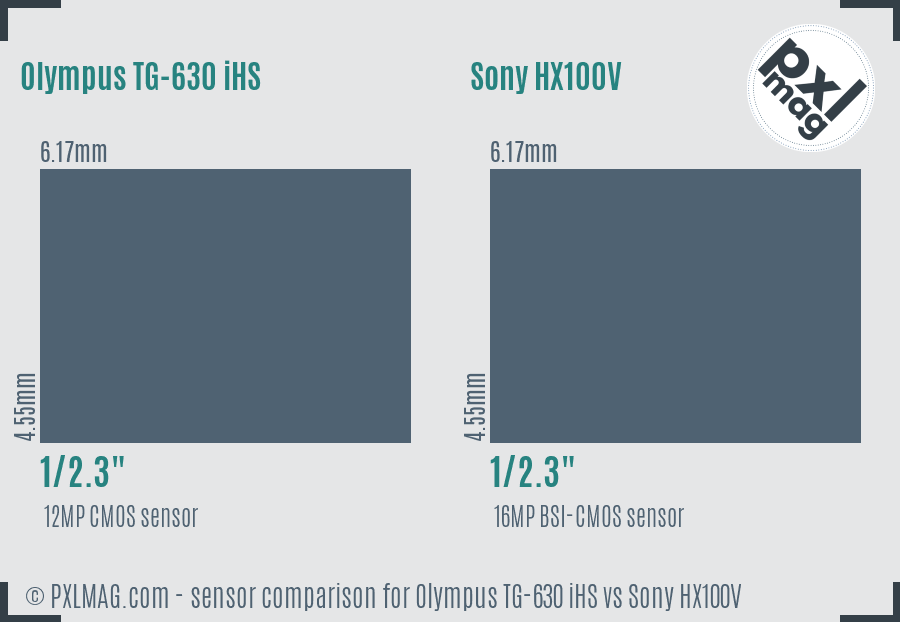 Olympus TG-630 iHS vs Sony HX100V sensor size comparison