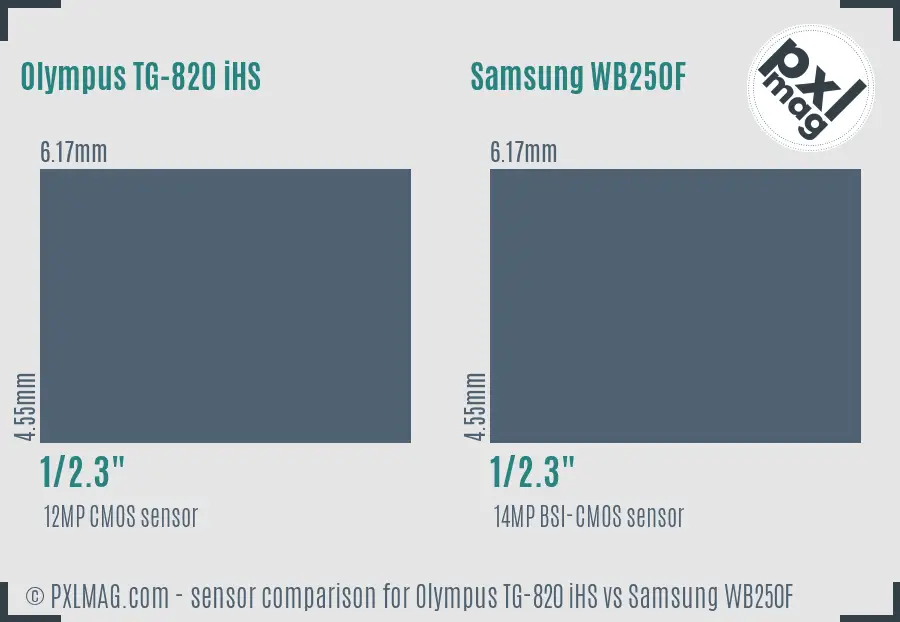 Olympus TG-820 iHS vs Samsung WB250F sensor size comparison