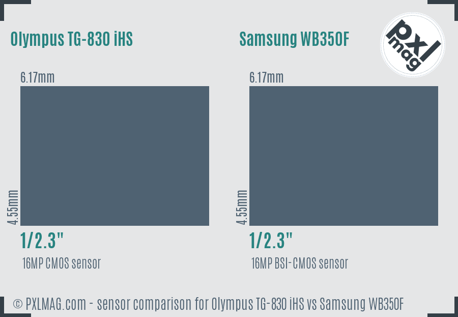 Olympus TG-830 iHS vs Samsung WB350F sensor size comparison