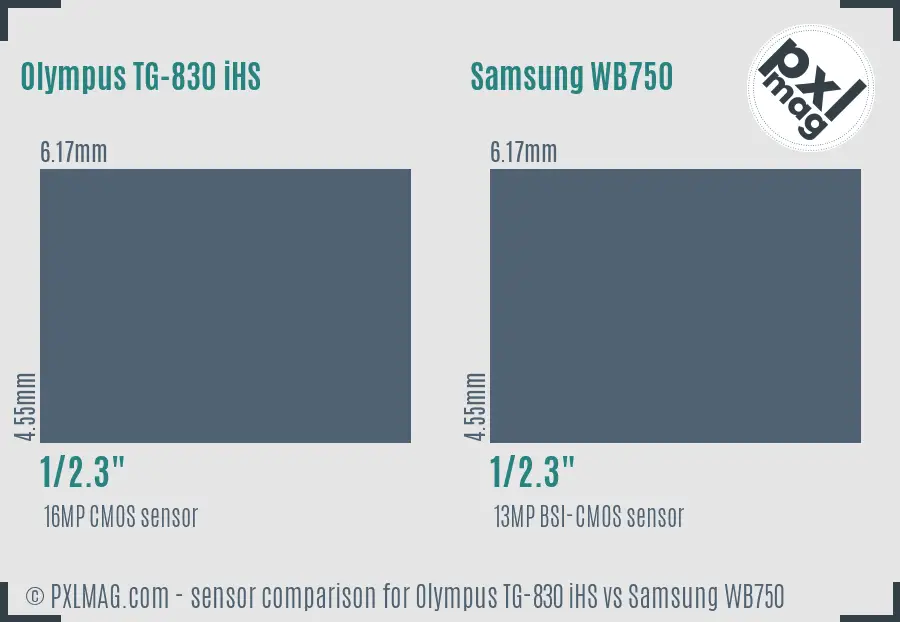 Olympus TG-830 iHS vs Samsung WB750 sensor size comparison