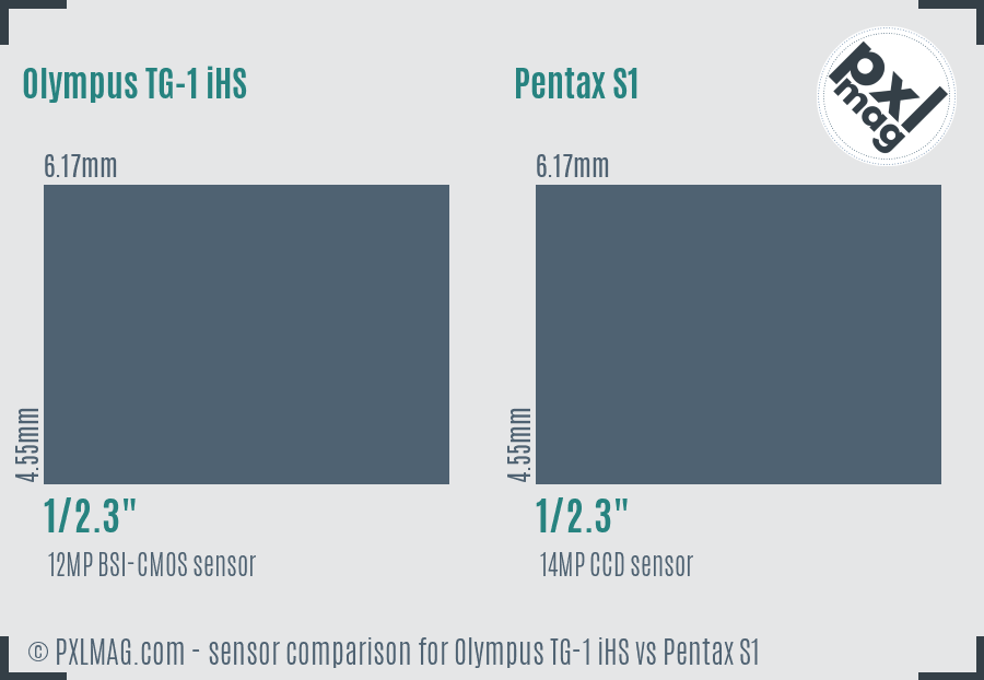 Olympus TG-1 iHS vs Pentax S1 sensor size comparison