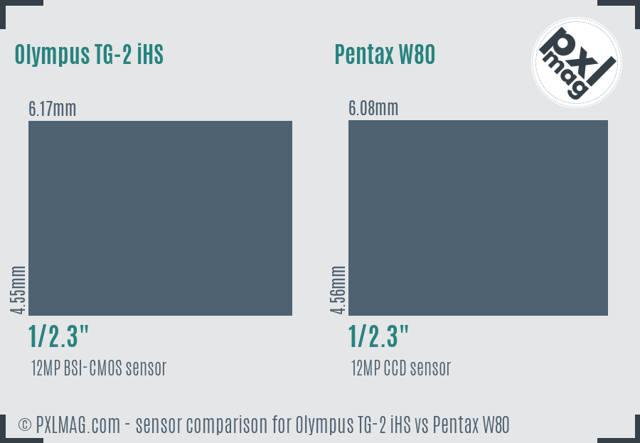 Olympus TG-2 iHS vs Pentax W80 sensor size comparison