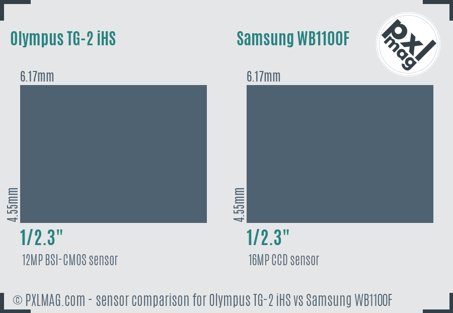 Olympus TG-2 iHS vs Samsung WB1100F sensor size comparison
