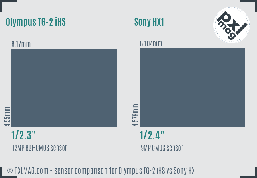 Olympus TG-2 iHS vs Sony HX1 sensor size comparison