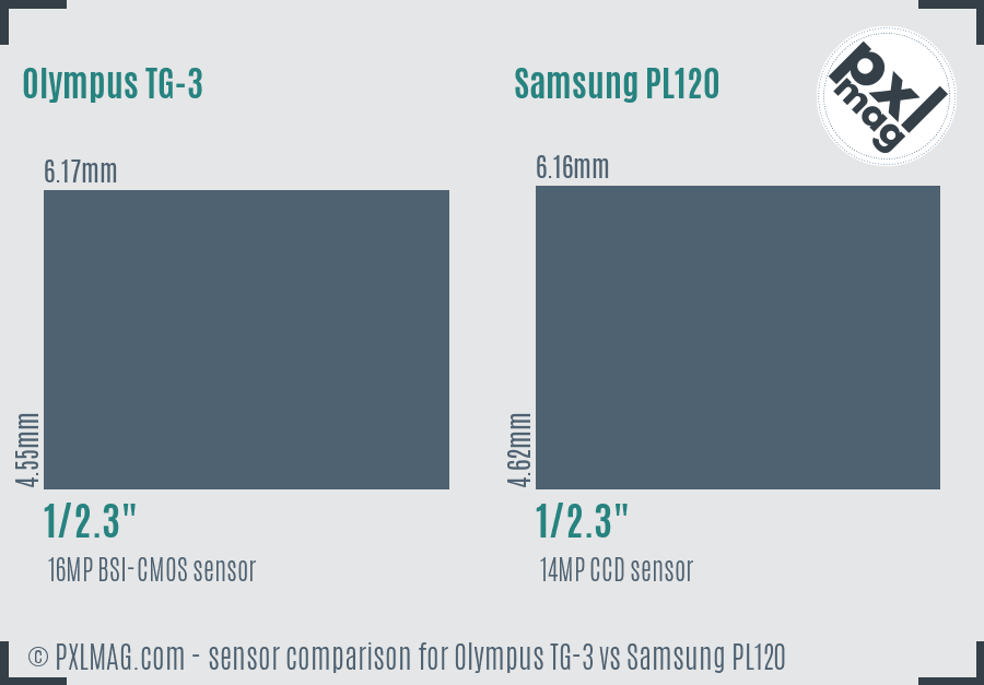Olympus TG-3 vs Samsung PL120 sensor size comparison