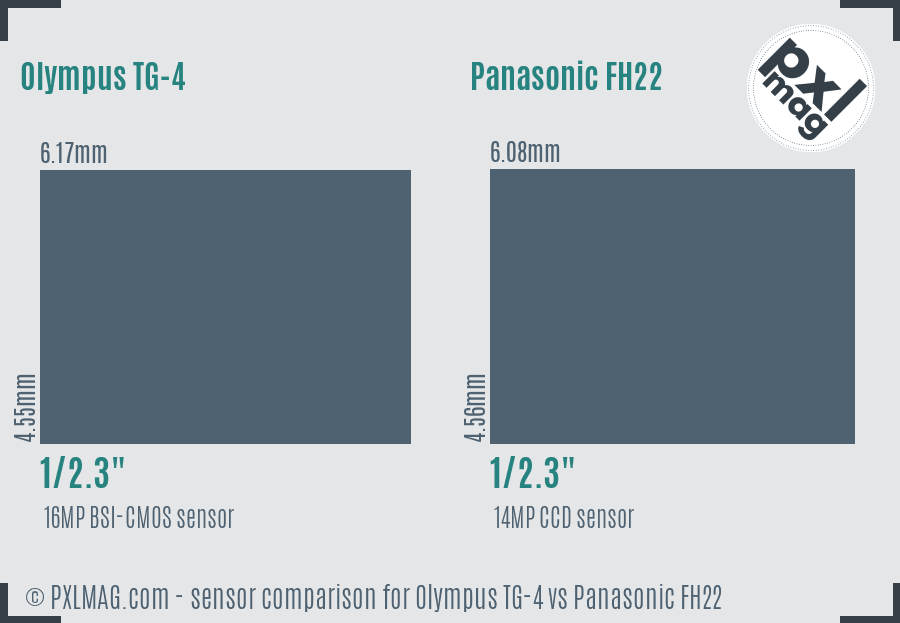 Olympus TG-4 vs Panasonic FH22 sensor size comparison
