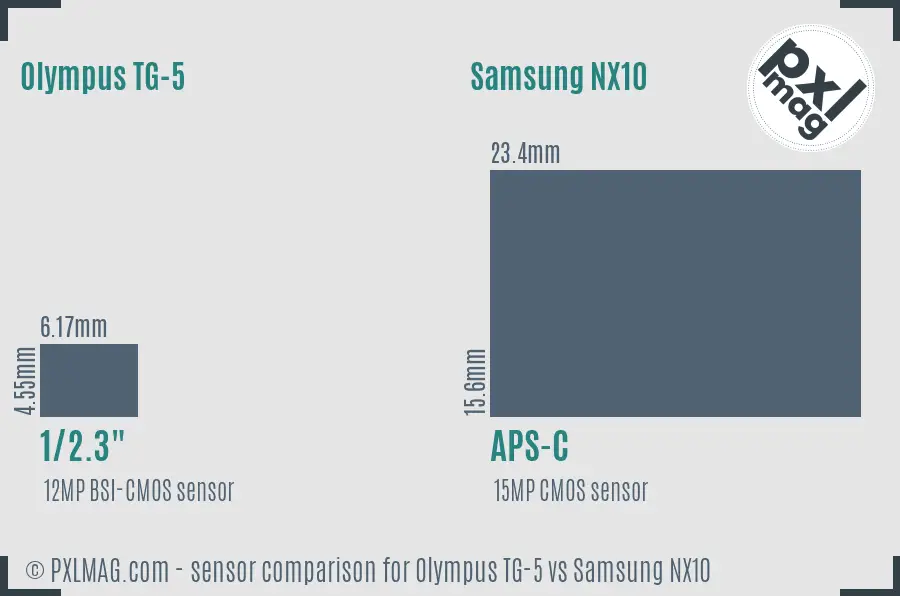 Olympus TG-5 vs Samsung NX10 sensor size comparison Olympus TG-5 vs Samsung NX10 sensor size comparison