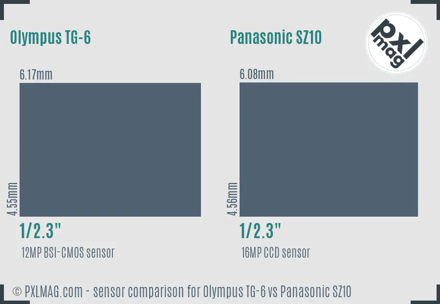 Olympus TG-6 vs Panasonic SZ10 sensor size comparison