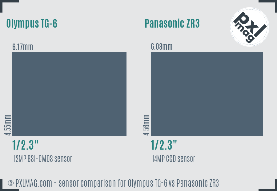 Olympus TG-6 vs Panasonic ZR3 sensor size comparison