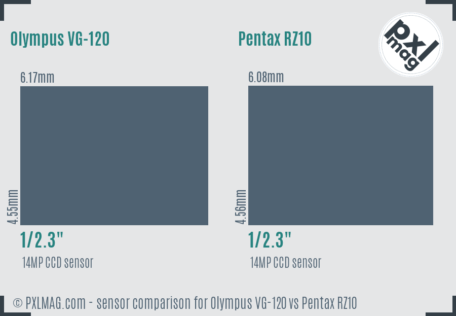 Olympus VG-120 vs Pentax RZ10 sensor size comparison