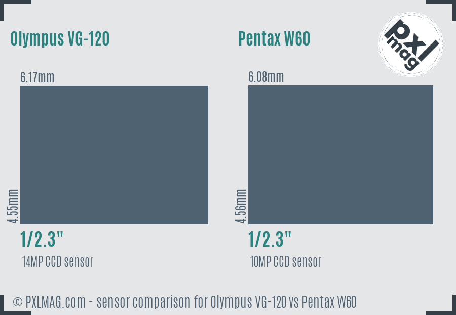 Olympus VG-120 vs Pentax W60 sensor size comparison