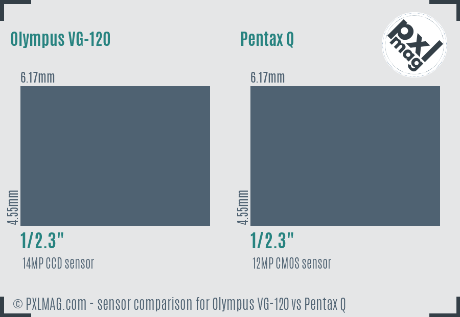 Olympus VG-120 vs Pentax Q sensor size comparison