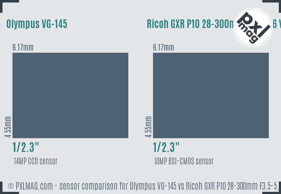 Olympus VG-145 vs Ricoh GXR P10 28-300mm F3.5-5.6 VC sensor size comparison