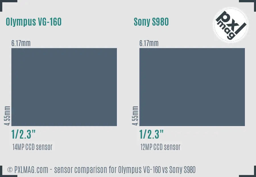 Olympus VG-160 vs Sony S980 sensor size comparison