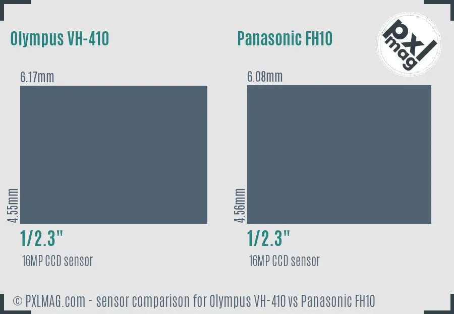 Olympus VH-410 vs Panasonic FH10 sensor size comparison