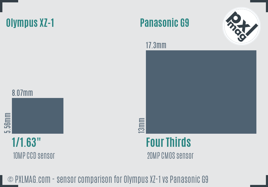 Olympus XZ-1 vs Panasonic G9 sensor size comparison