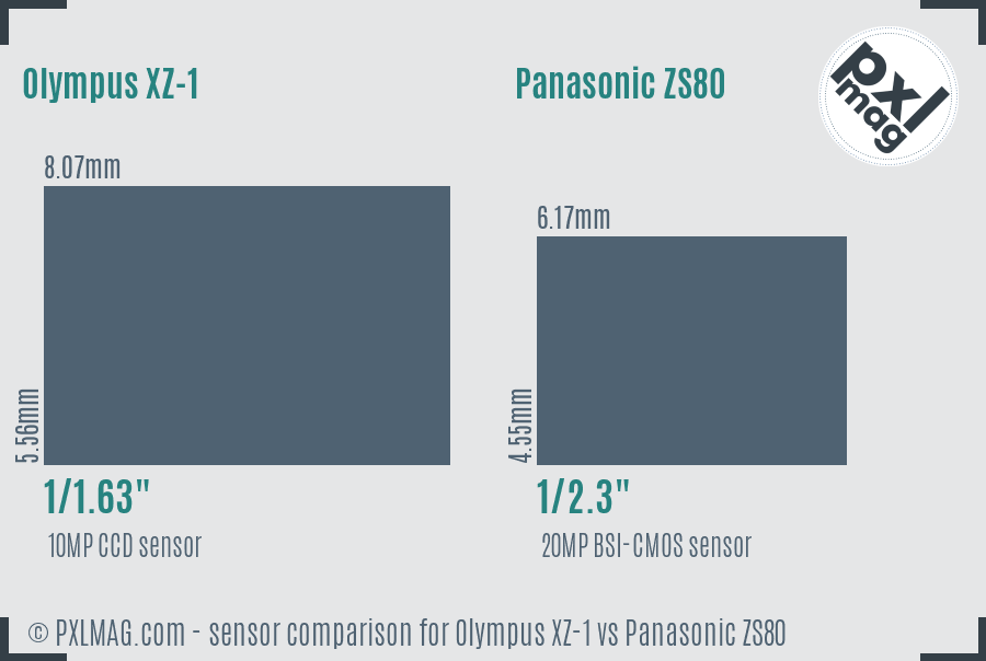 Olympus XZ-1 vs Panasonic ZS80 sensor size comparison