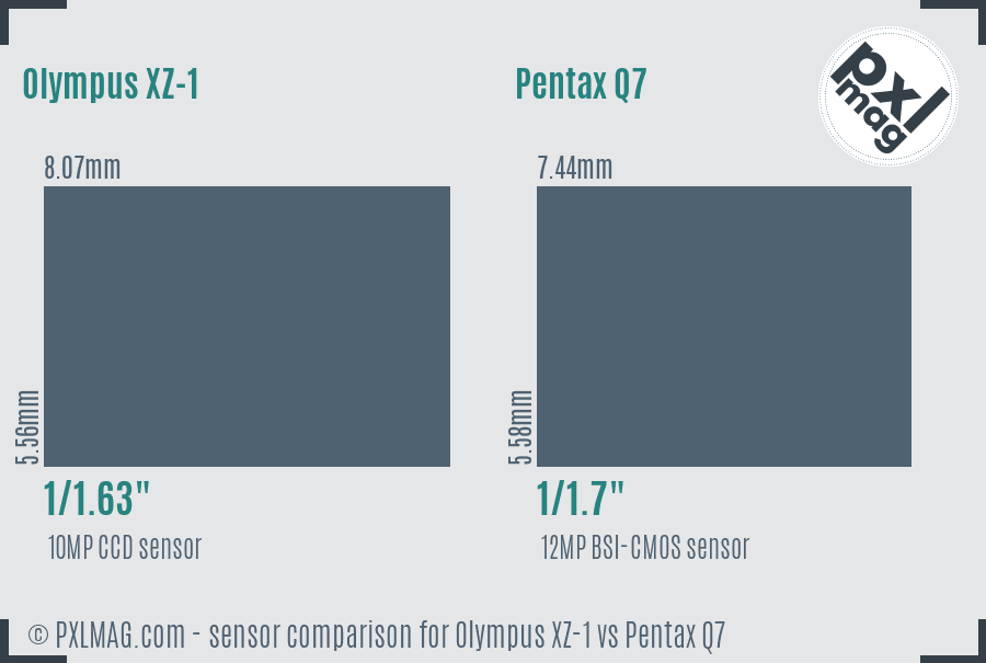 Olympus XZ-1 vs Pentax Q7 sensor size comparison