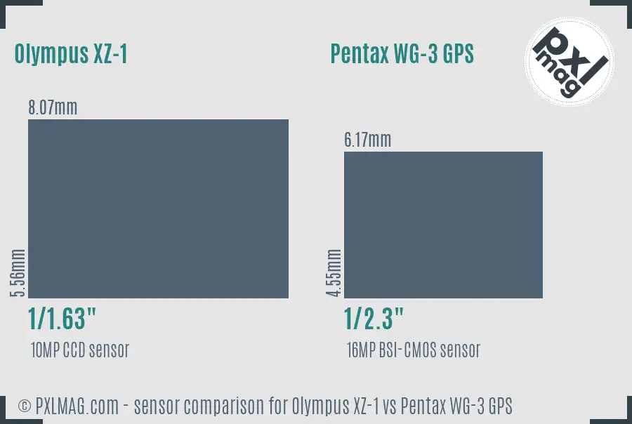 Olympus XZ-1 vs Pentax WG-3 GPS sensor size comparison
