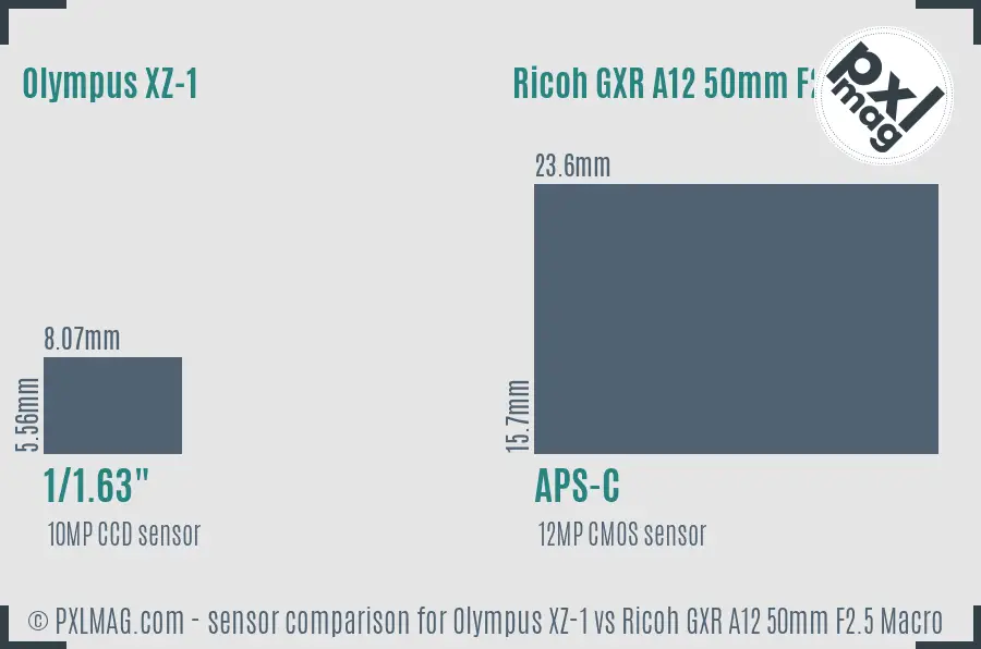 Olympus XZ-1 vs Ricoh GXR A12 50mm F2.5 Macro sensor size comparison