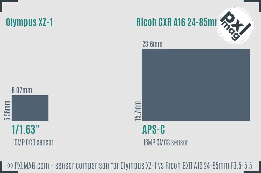 Olympus XZ-1 vs Ricoh GXR A16 24-85mm F3.5-5.5 sensor size comparison