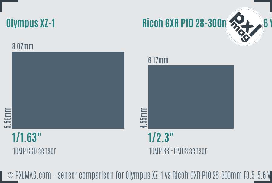 Olympus XZ-1 vs Ricoh GXR P10 28-300mm F3.5-5.6 VC sensor size comparison