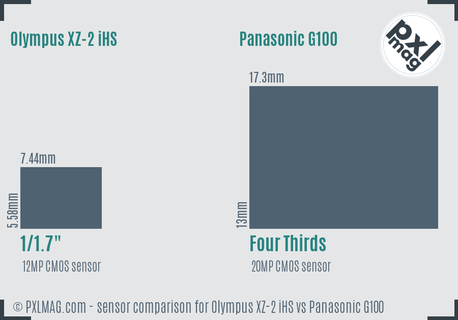 Olympus XZ-2 iHS vs Panasonic G100 sensor size comparison