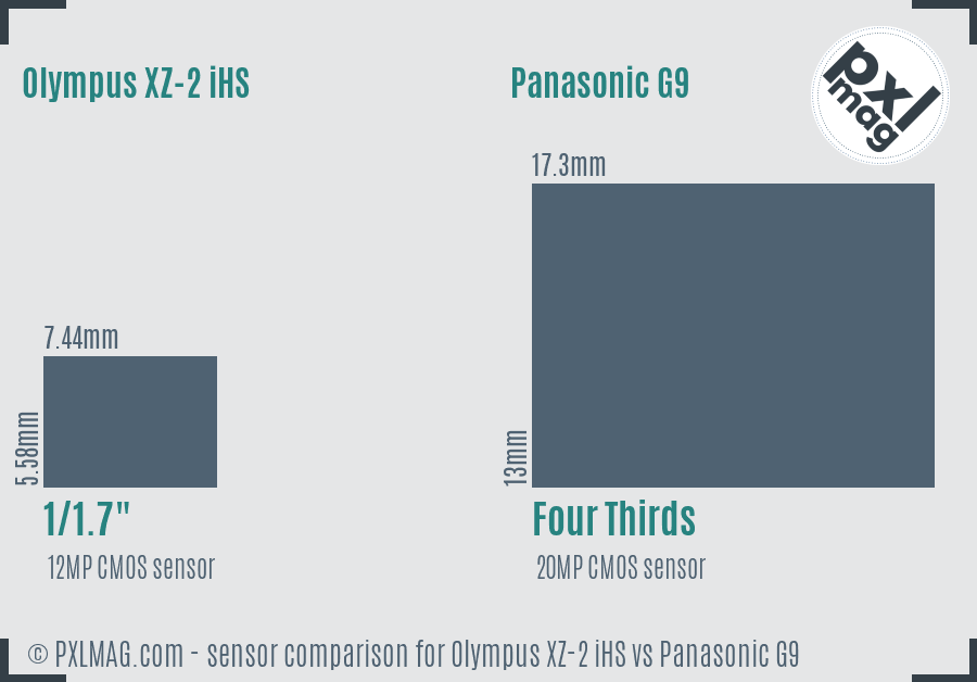 Olympus XZ-2 iHS vs Panasonic G9 sensor size comparison