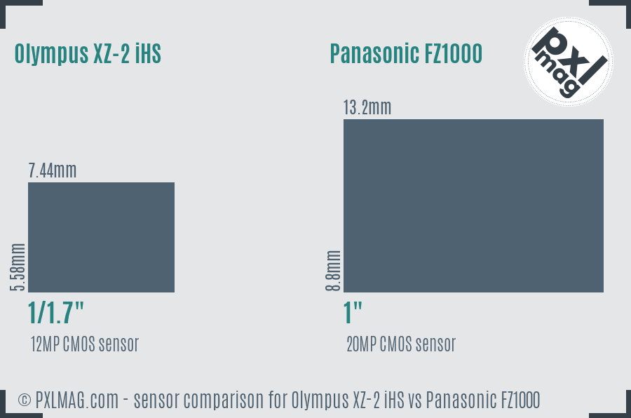 Olympus XZ-2 iHS vs Panasonic FZ1000 sensor size comparison