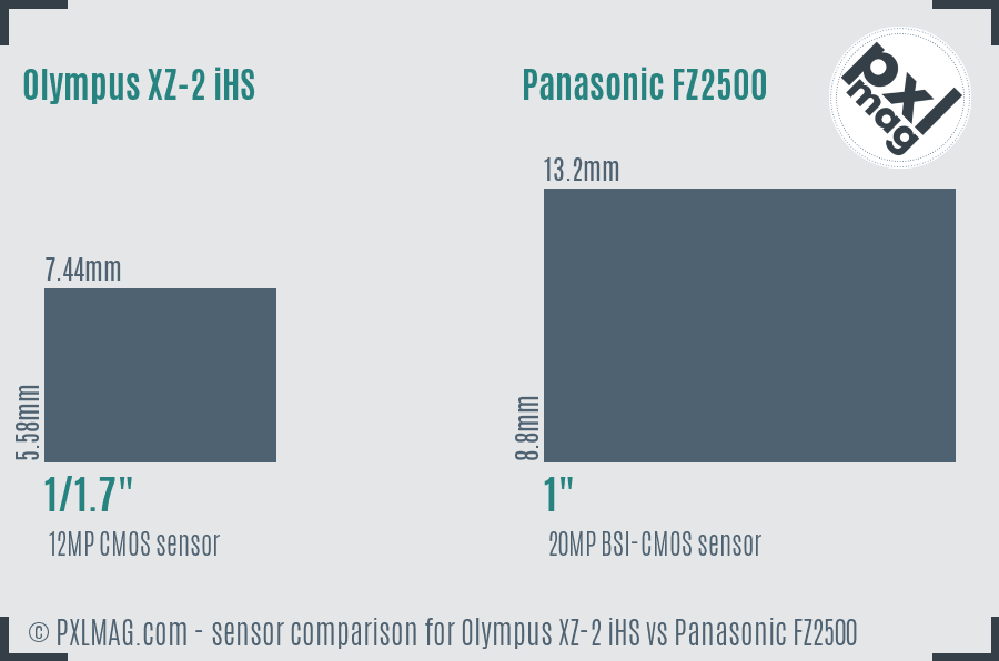 Olympus XZ-2 iHS vs Panasonic FZ2500 sensor size comparison