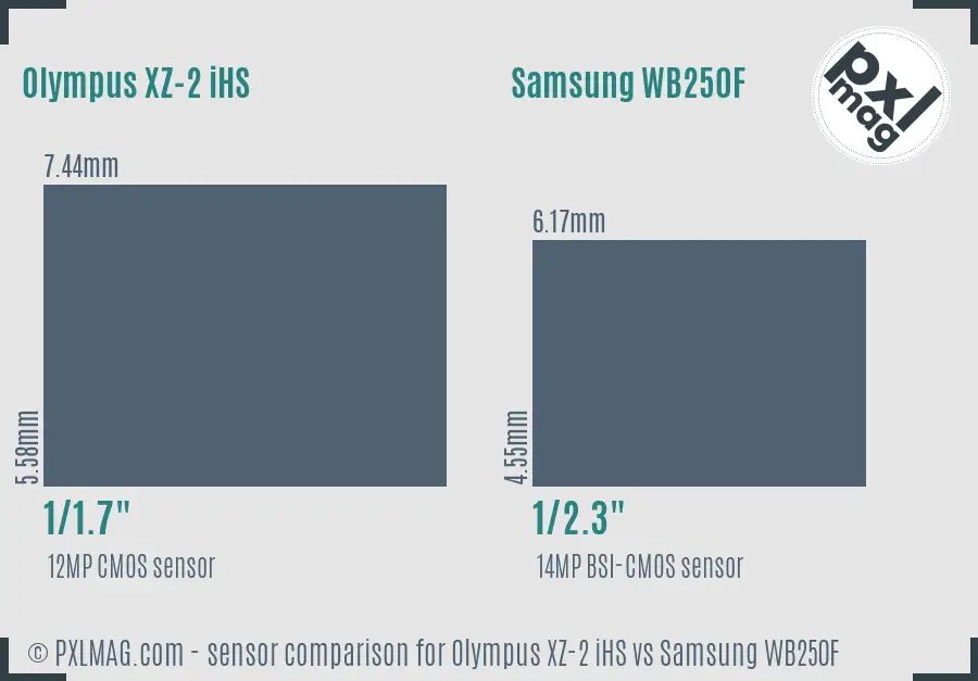 Olympus XZ-2 iHS vs Samsung WB250F sensor size comparison Olympus XZ-2 iHS vs Samsung WB250F sensor size comparison