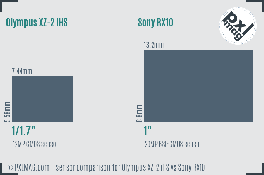 Olympus XZ-2 iHS vs Sony RX10 sensor size comparison