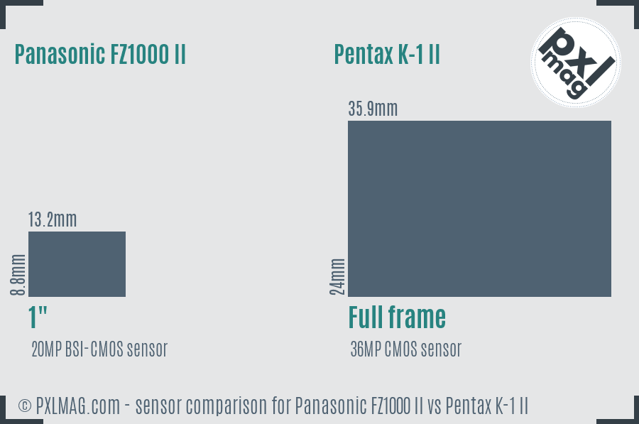 Panasonic FZ1000 II vs Pentax K-1 II sensor size comparison