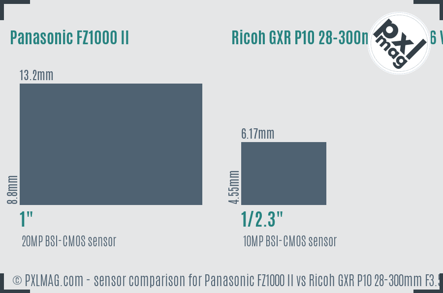 Panasonic FZ1000 II vs Ricoh GXR P10 28-300mm F3.5-5.6 VC sensor size comparison