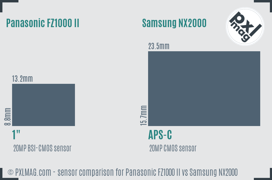 Panasonic FZ1000 II vs Samsung NX2000 sensor size comparison