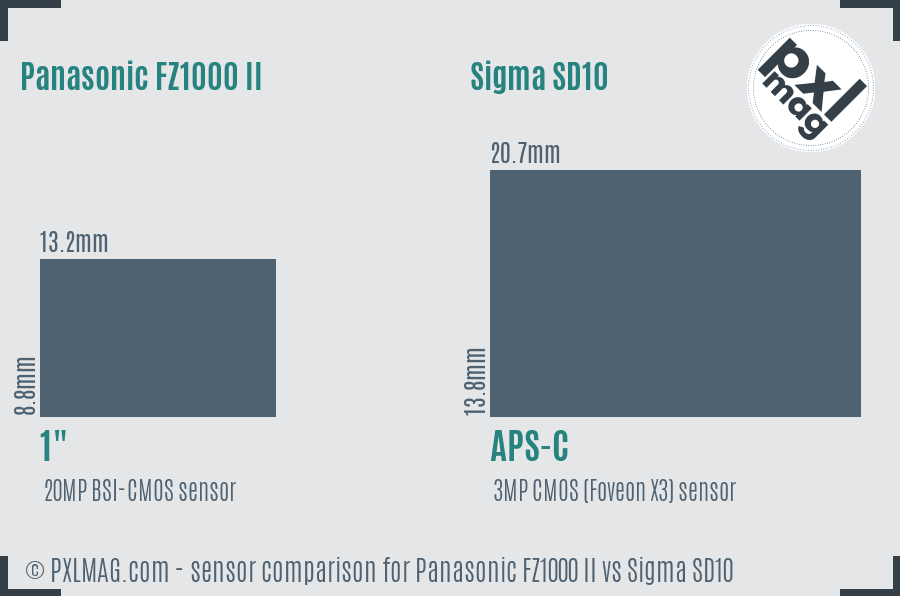Panasonic FZ1000 II vs Sigma SD10 sensor size comparison