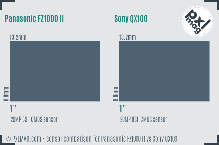 Panasonic FZ1000 II vs Sony QX100 sensor size comparison