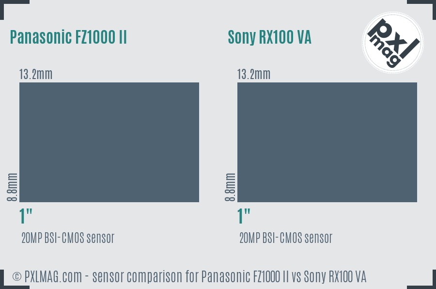 Panasonic FZ1000 II vs Sony RX100 VA sensor size comparison