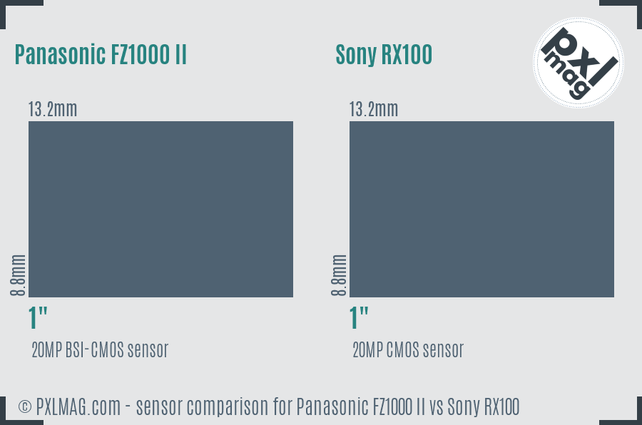 Panasonic FZ1000 II vs Sony RX100 sensor size comparison