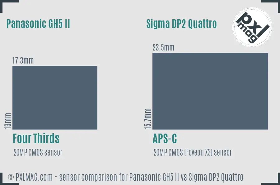 Panasonic GH5 II vs Sigma DP2 Quattro sensor size comparison