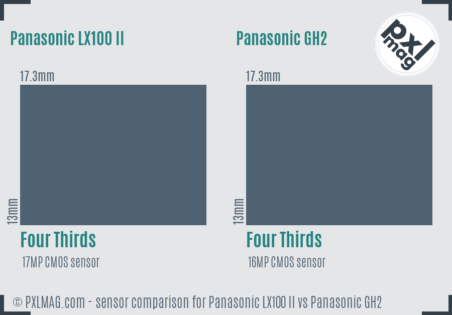 Panasonic LX100 II vs Panasonic GH2 sensor size comparison