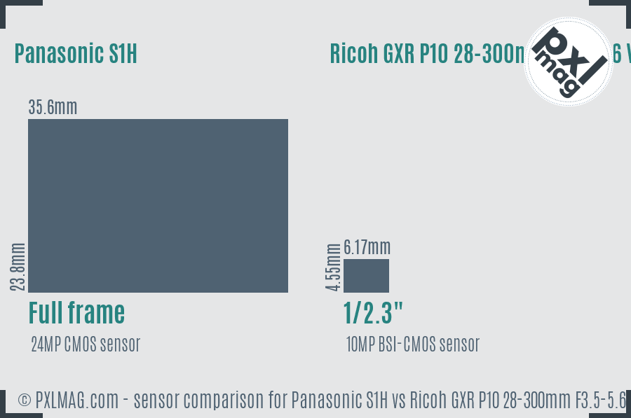 Panasonic S1H vs Ricoh GXR P10 28-300mm F3.5-5.6 VC sensor size comparison