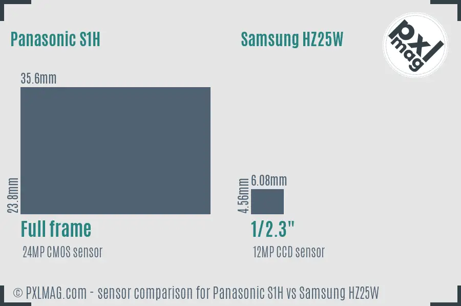 Panasonic S1H vs Samsung HZ25W sensor size comparison