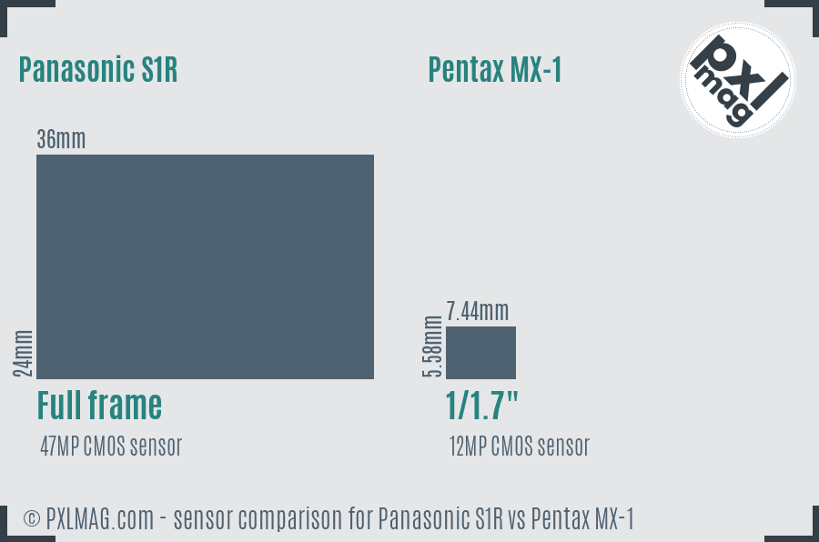Panasonic S1R vs Pentax MX-1 sensor size comparison