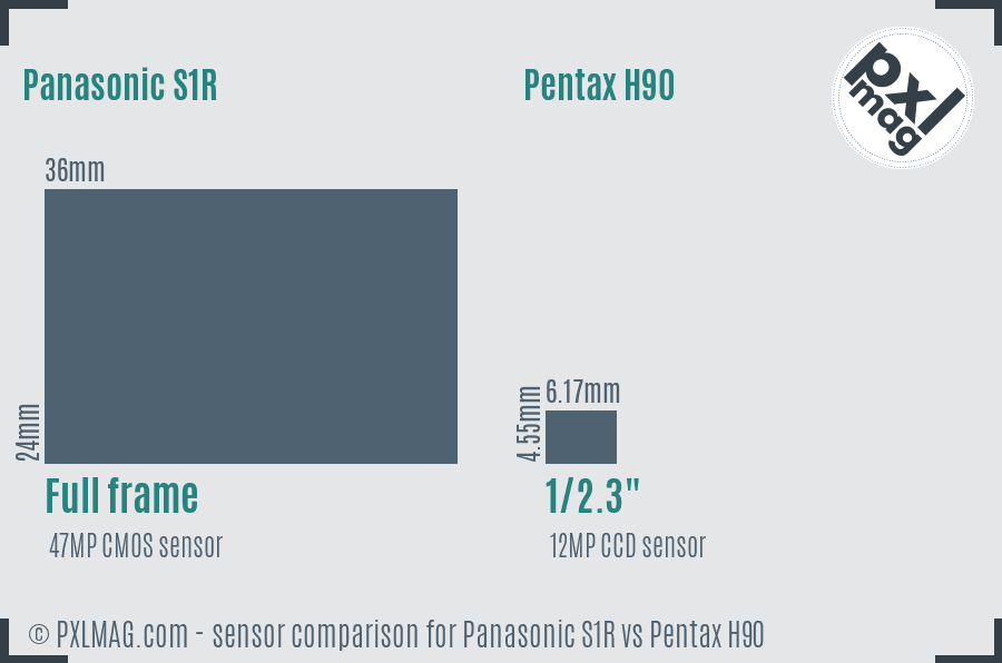 Panasonic S1R vs Pentax H90 sensor size comparison